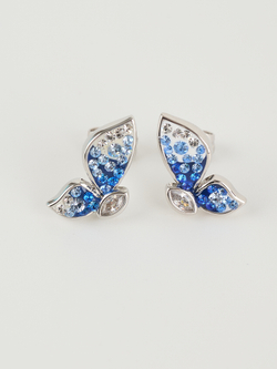 Серьги Голубая бабочка с кристаллами Swarovski