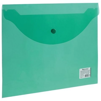 Папка-конверт с кнопкой А4, 100л,зеленая (BRAUBERG)