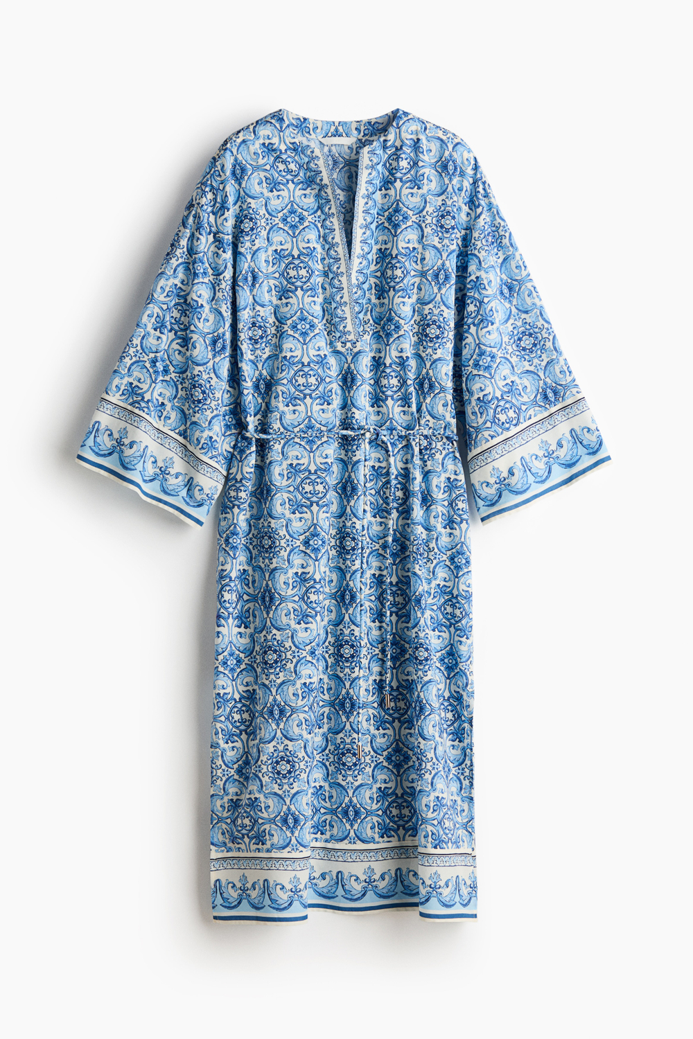 Платье-туника с поясом — Синий/с узором - H&M