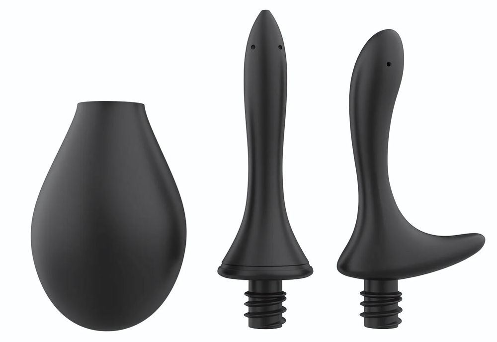 Черный анальный душ Nexus Anal Douche Set с 2 сменными насадками (Цвет: черный)