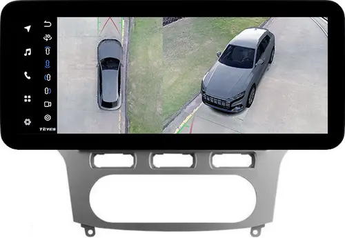 Магнитола для Ford Mondeo 4 2007-2010 (рамка серебро) - Teyes LUX ONE 360 монитор 12.3" 2K QLED на Android 10, Быстрая, CarPlay, 4G SIM-слот, 4 камеры в комплекте