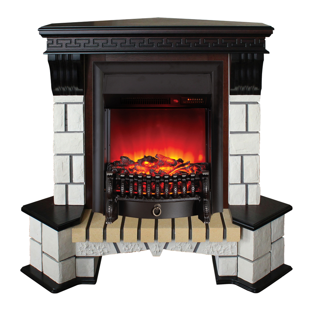 Каминокомплект Real Flame Stone Corner AO с очагом Fobos Lux Black RC (угловой)