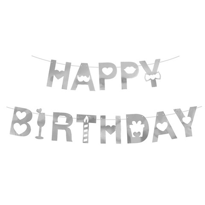 Гирлянда Happy Birthday (резные сердца), Серебро, Металлик, 200 см
