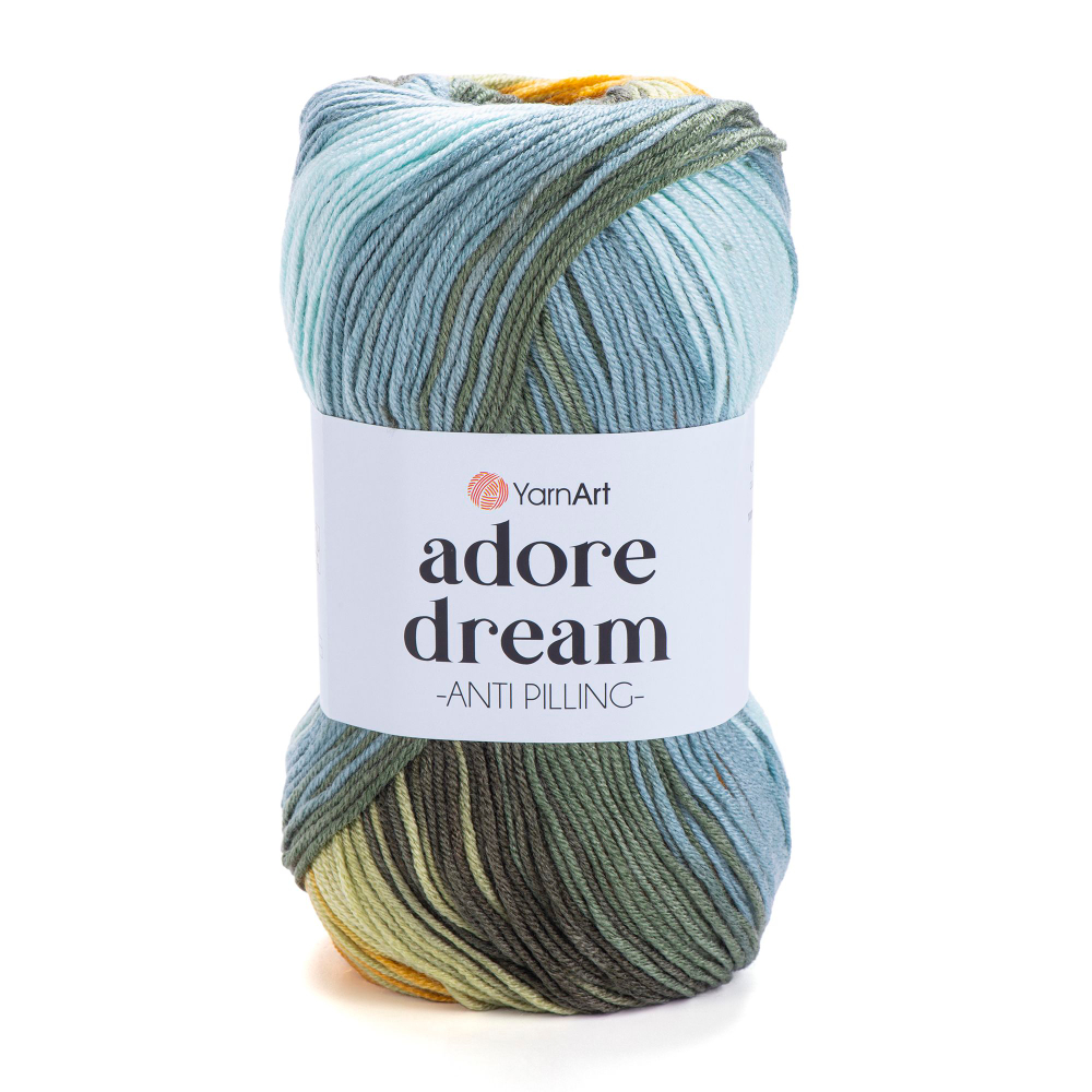 Адоре дрим (Adore dream) пряжа YarnArt 100%акрил антипилинг 5х100г/280м (1074 желток-са.салат-хаки-пыльный сероголубой)