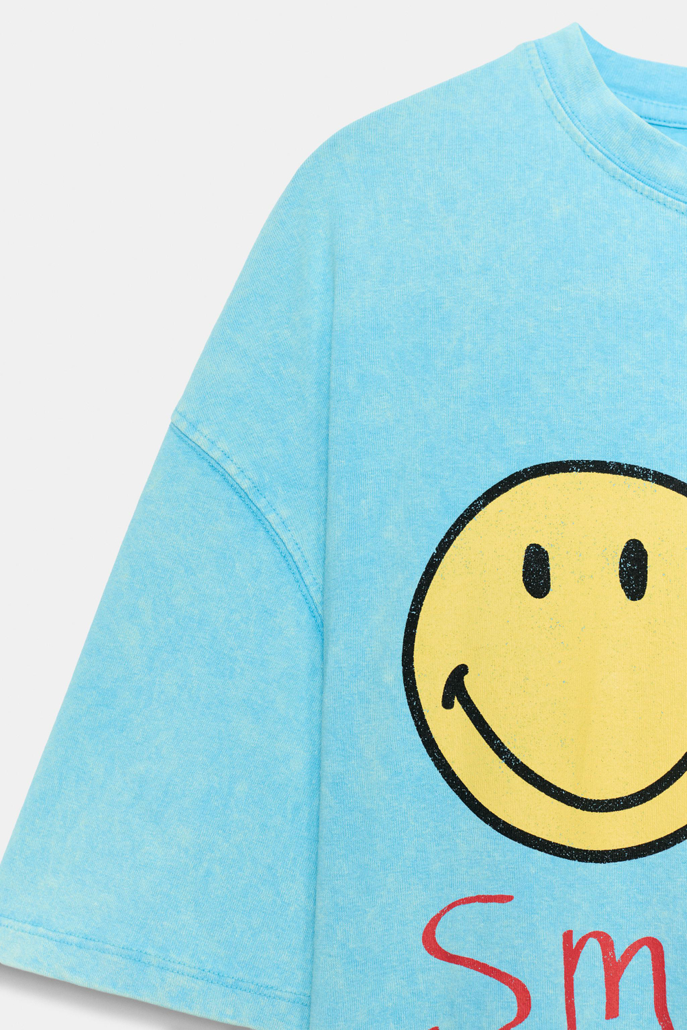 ZARA ФУТБОЛКА С ЭФФЕКТОМ ПОТЕРТОСТИ SMILEY®, СИНИЙ