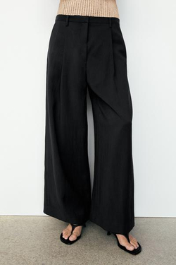 Massimo Dutti Драпированные укороченные широкие брюки, черный