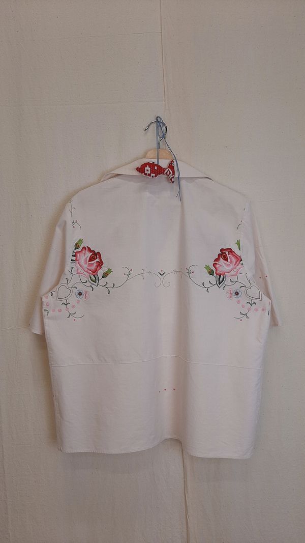 Рубашка с Красными Розами/Red Rose Short Sleeve Shirt белая - фото 2
