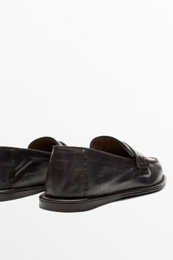 Massimo Dutti Лоферы из мягкой кожи с перемычкой, коричневый