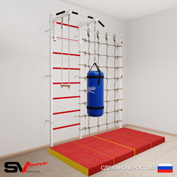 Шведская стенка Sv Sport 51270 (Турник стандарт/Трапеция/Цепь/Мешок 30кг/Мат 2м/Канатный лаз)