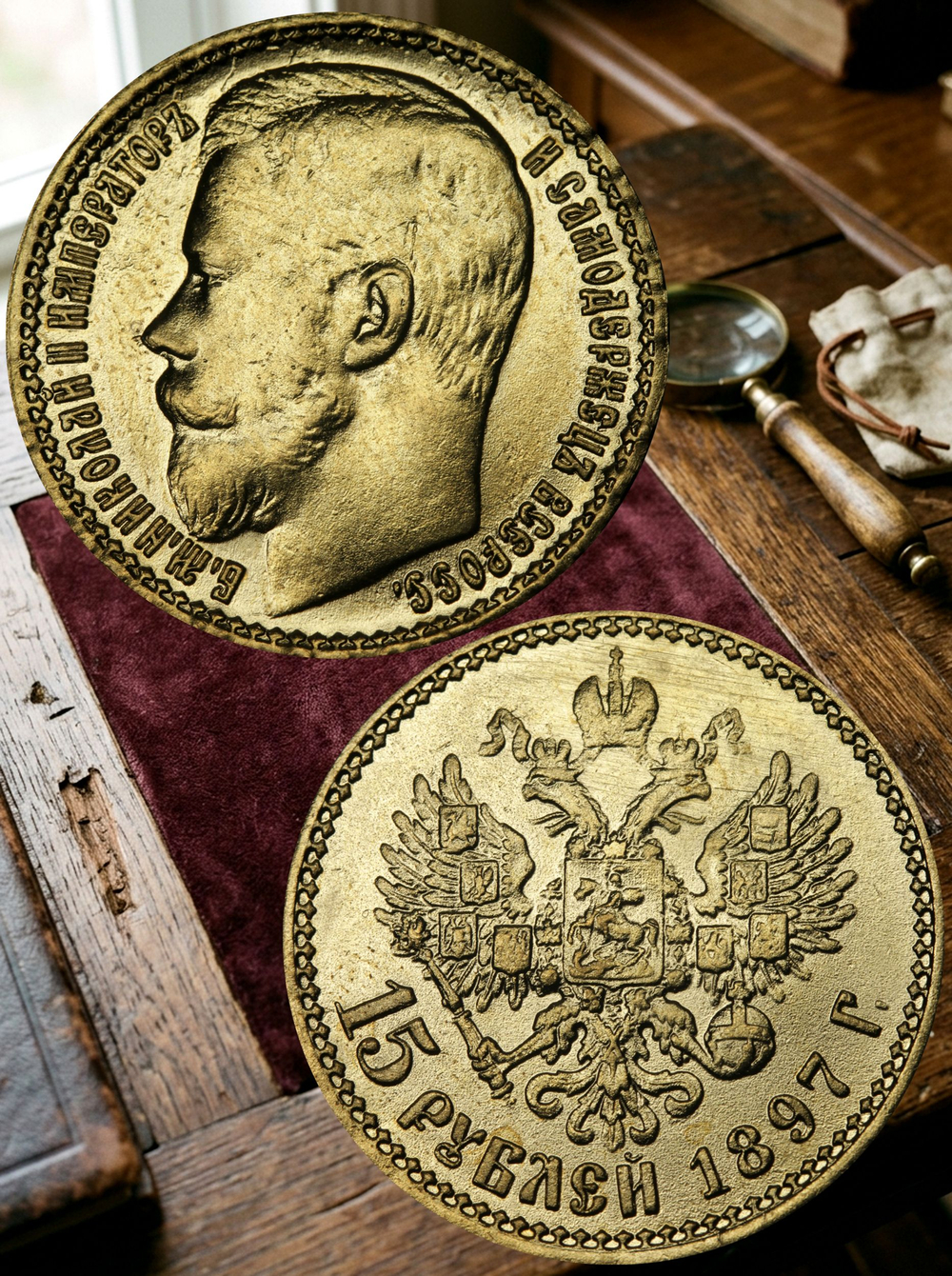 15 рублей 1897 года Николай 2 Российская Империя Копия царской монеты бронза