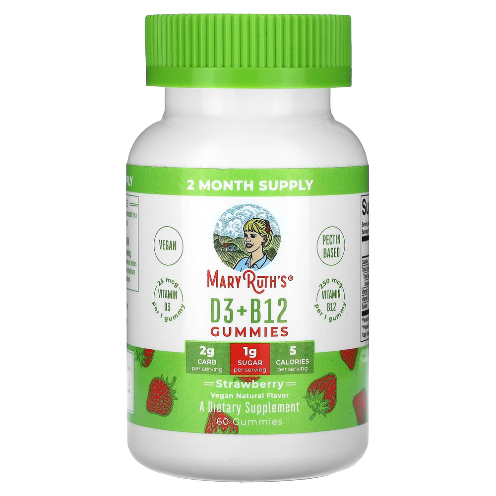 MaryRuth's, D3 и B12, жевательные конфеты, со вкусом клубники, 60 жевательных конфет