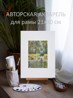 Картина авторская акварельная в паспарту 21х30 см на стену для интерьера "Белая цапля"