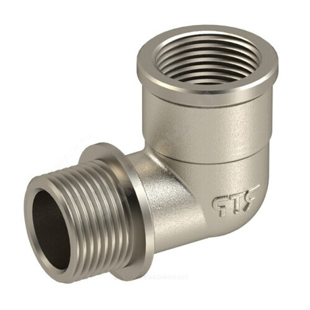 Угольник латунь никель реборда Ду 25 (1") ВР/НР RTP (РосТурПласт) 25184
