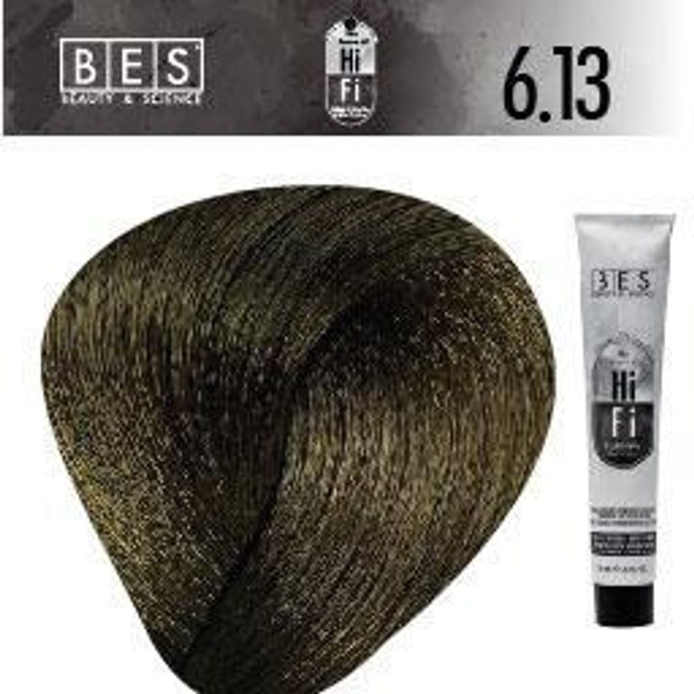 Перманентная краска для волос BES HI-FI 6.13 (темно-золотой-пепельный блонд), 100 мл Перманентная краска для волос BES HI-FI 6.13 (темно-золотой-пепельный блонд), 100 мл