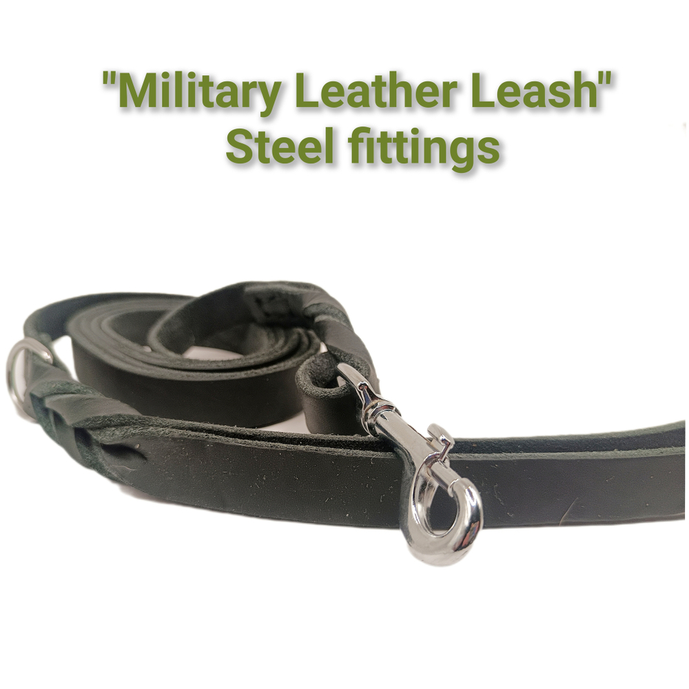 Военный кожаный поводок "Military Leather Leash"   ширина 19мм карабин нержавеющия сталь