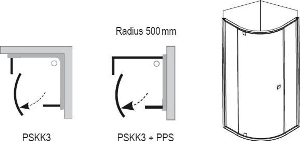 Душевой уголок Ravak Pivot PSKK3-90x90см. сатин + траспарент 37677U00Z1 схема