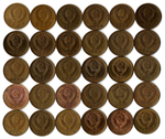 Набор 2 копейки СССР (30 монет) 1953, 57, 61, 63, 67-91(м/л) гг.