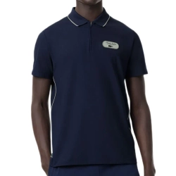 Мужское теннисное поло Lacoste Ultra Dry Badge Accent Tennis Heritage - navy blue/white