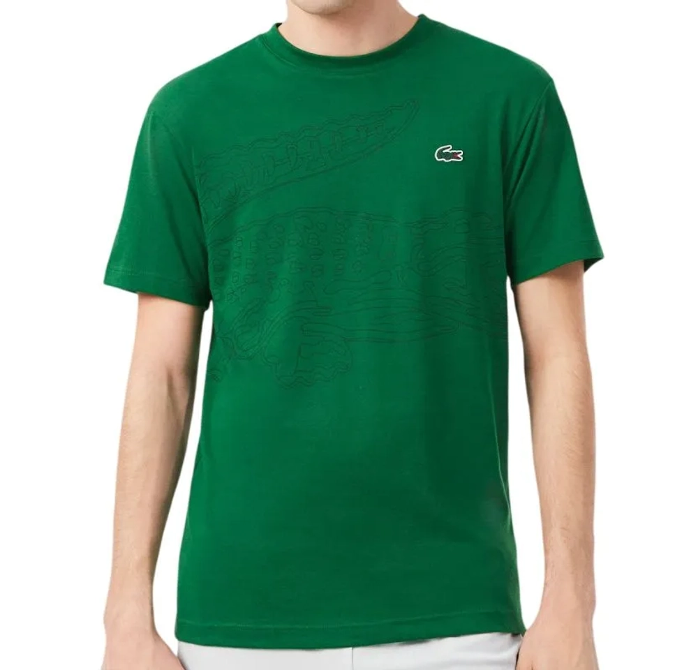 Теннисная футболка Lacoste Ultra Dry Crocodile Print Sport - fairway/black