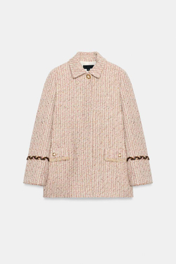 ZARA ФАКТУРНОЕ ПАЛЬТО С ПАЙЕТКАМИ, РОЗОВЫЙ
