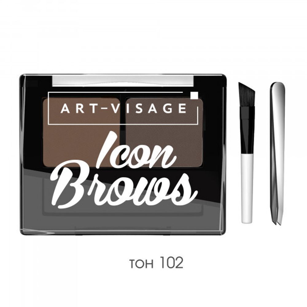 Тени для бровей Art Visage Icon Brows с кисточкой и пинцетом тон 102