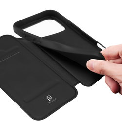 Чехол книжка из черной кожи для смартфона iPhone 17 Pro Max, серия Skin Pro Series от Dux Ducis