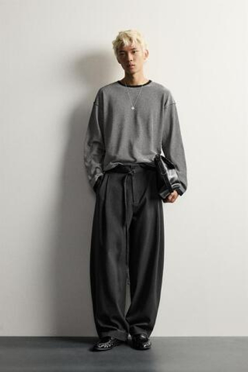 ZARA БРЮКИ BALLOON FIT С РЕМНЕМ И ЗАЩИПАМИ, АНТРАЦИТОВО-СЕРЫЙ