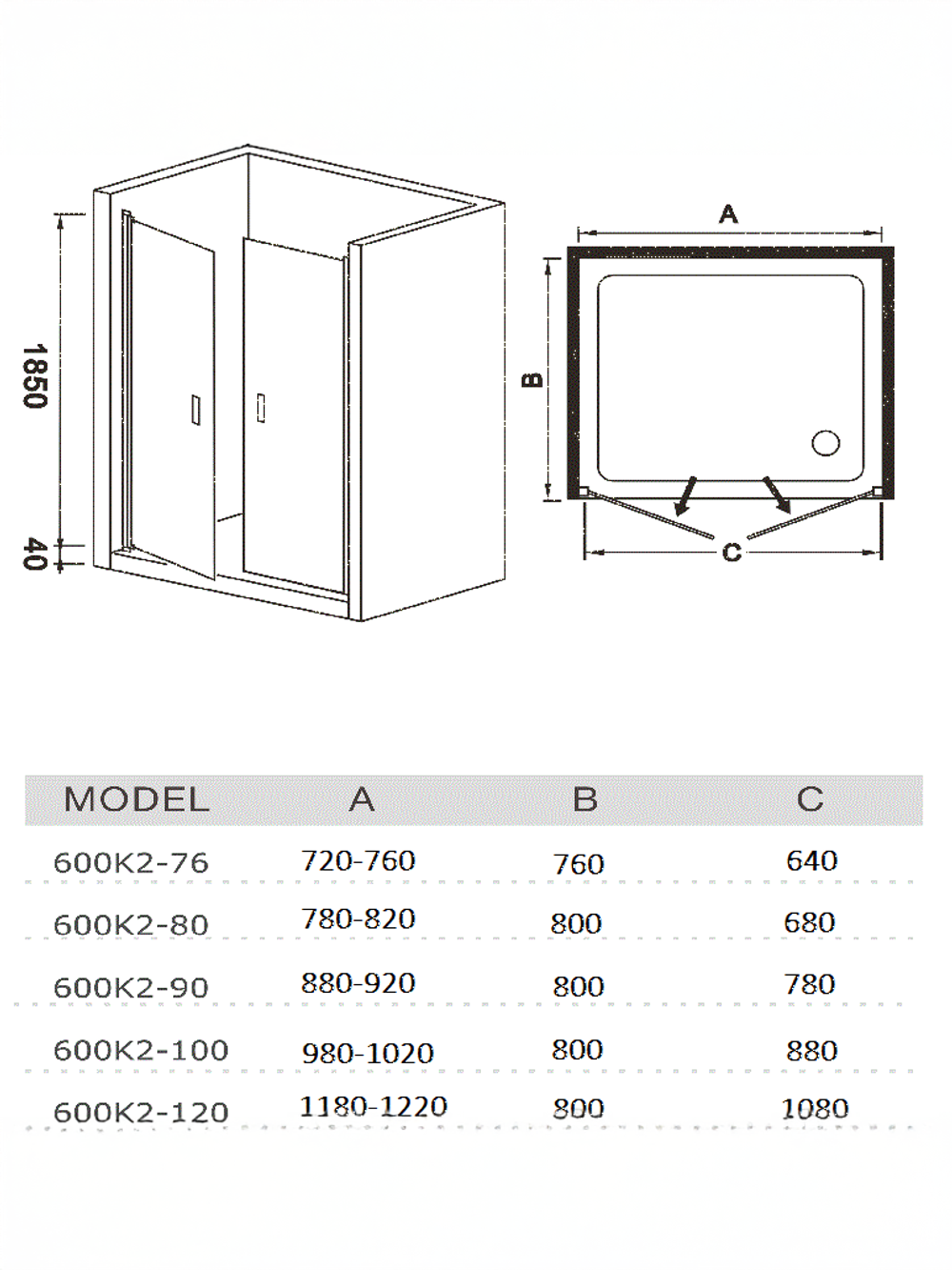 Душевое ограждение WeltWasser  WW600 Арт. 600K2-100 Размер 1000х1850 мм 10000002735 прямоугольная