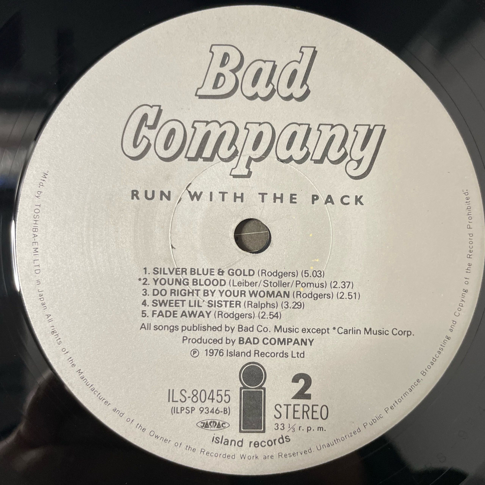 Винтажная виниловая пластинка LP Bad Company Run With The Pack (Япония 1976) (Без Оби)