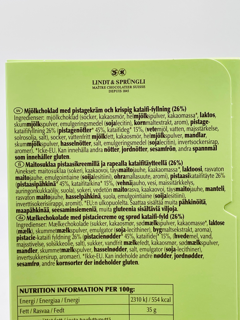 Шоколад LINDT Dubai Style молочный с фисташковой пастой и хрустящими кусочками катаиф, 150 г (из Финляндии)