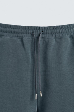 ZARA ШОРТЫ-ДЖОГГЕРЫ RELAXED FIT INTERLOCK, ЛИНЯЛЫЙ СИНИЙ