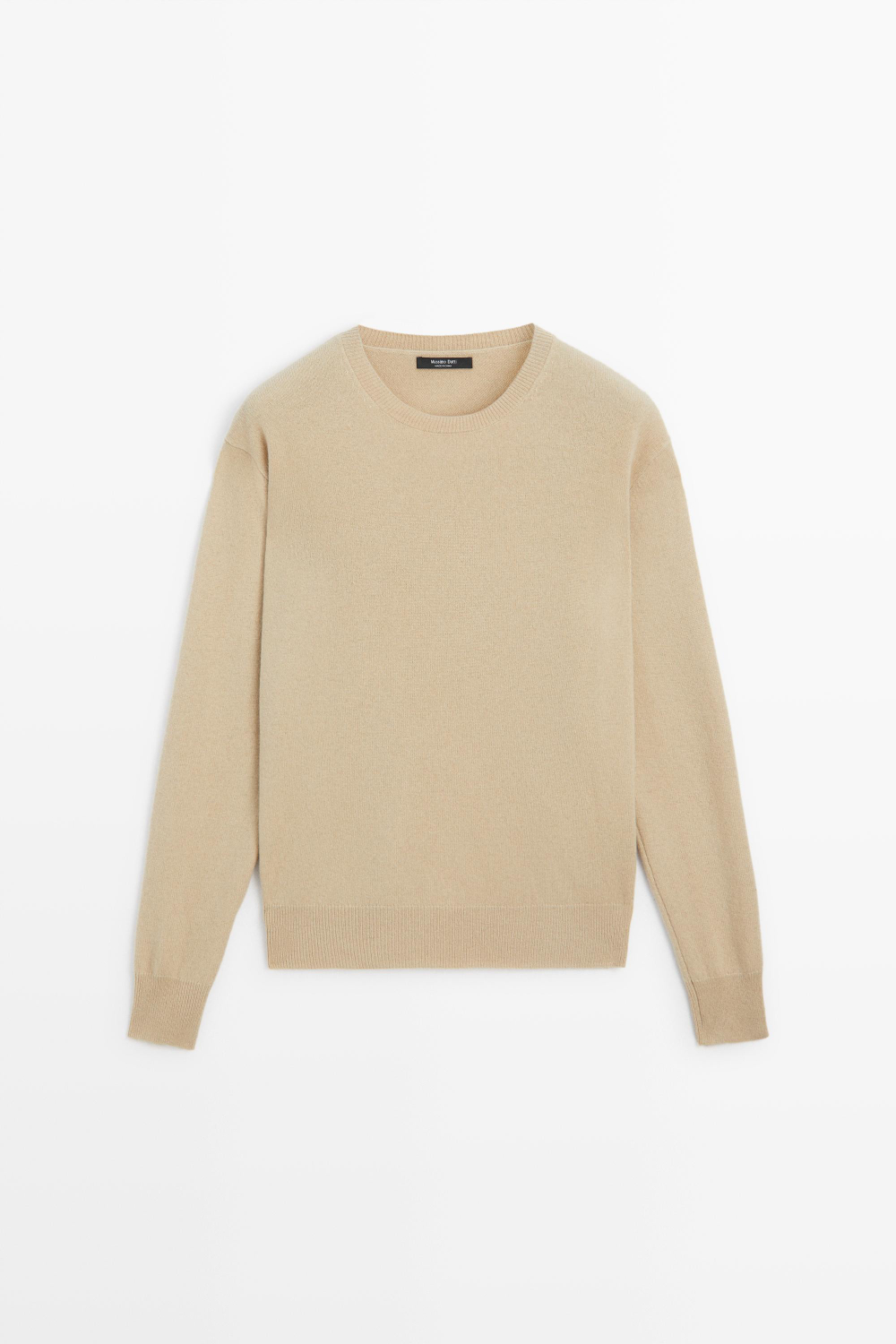 Massimo Dutti Вязаный свитер с круглым вырезом из смесовой шерсти, цвет верблюжьей шерсти
