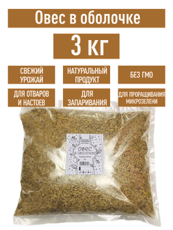 Овес для настоев, 3 кг для запаривания заваривания в оболочке неочищенный в шелухе