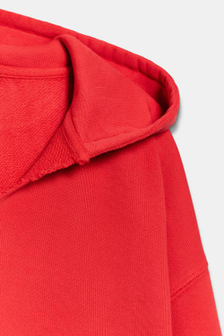 ZARA ТОЛСТОВКА С ЭФФЕКТОМ ПОТЕРТОСТИ И КАПЮШОНОМ, КРАСНЫЙ