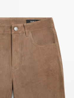 Massimo Dutti Легинсы из замши расклешенного кроя, серо-коричневый