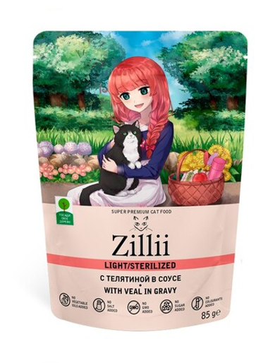 ZILLII Light Sterilized Телятина в соусе пауч для кошек 85 г