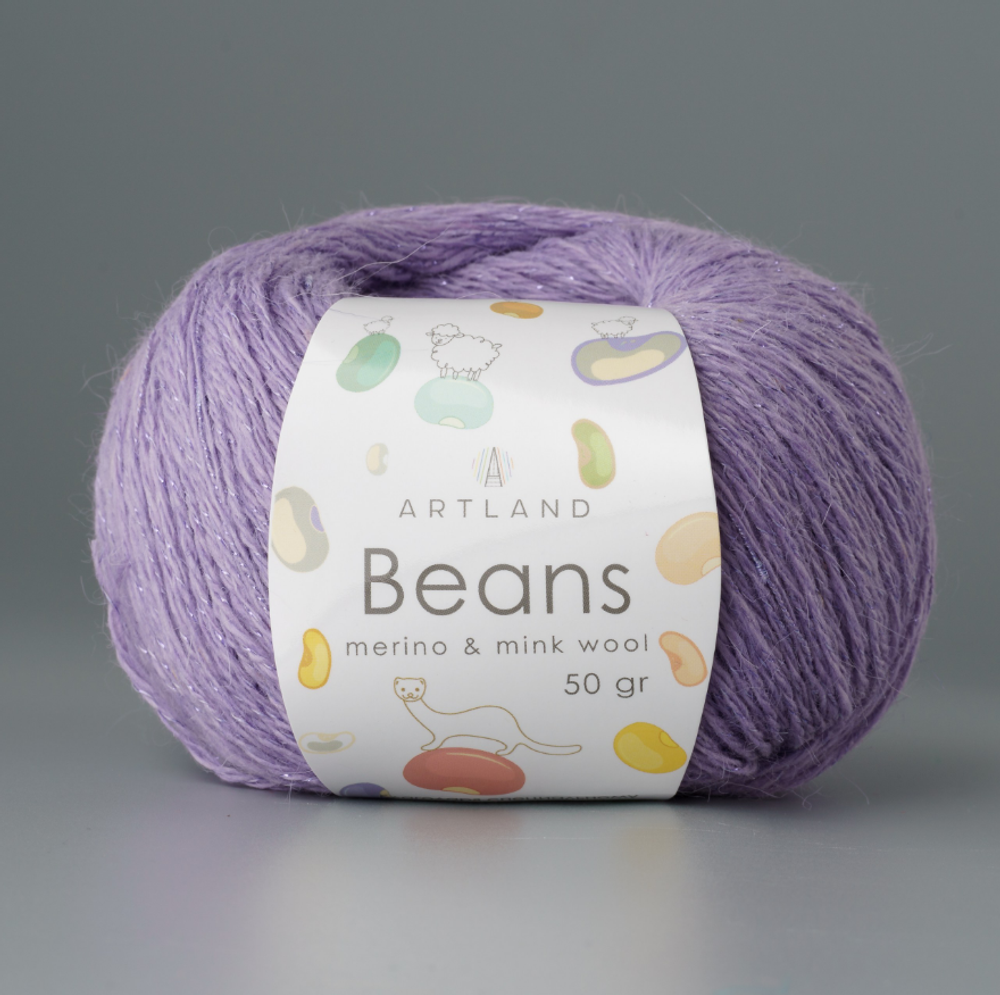 Пряжа "Beans", 5% шёлк, 20% мериносовая шерсть, 30% нейлон, 45% норка, 50гр-240м, (1уп=5шт), сирень