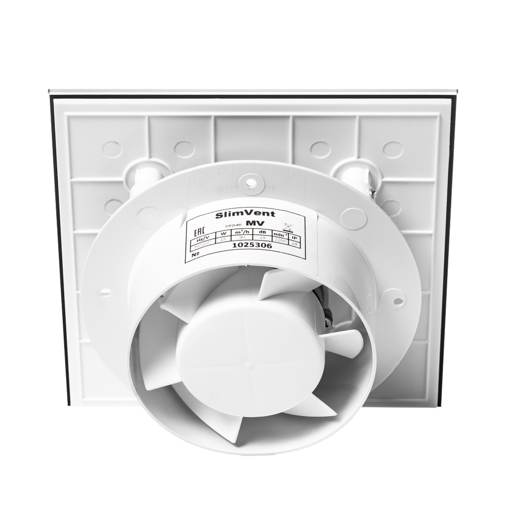 Вытяжной тонкий вентилятор SlimVent МV 100, стекло квадрат черный глянец