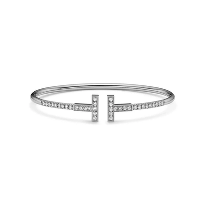 Браслет из белого золота с бриллиантами, Tiffany 💠 T Wire Collection Pave - Единственный в наличии