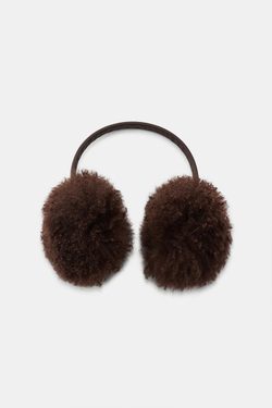 ZARA КОЖАНЫЕ НАУШНИКИ С МЕХОМ, КОРИЧНЕВЫЙ