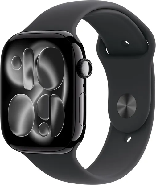 Умные часы Apple Watch Series 11 46 мм из алюминия цвета «чёрный глянец», спортивный ремешок черного цвета (M/L)