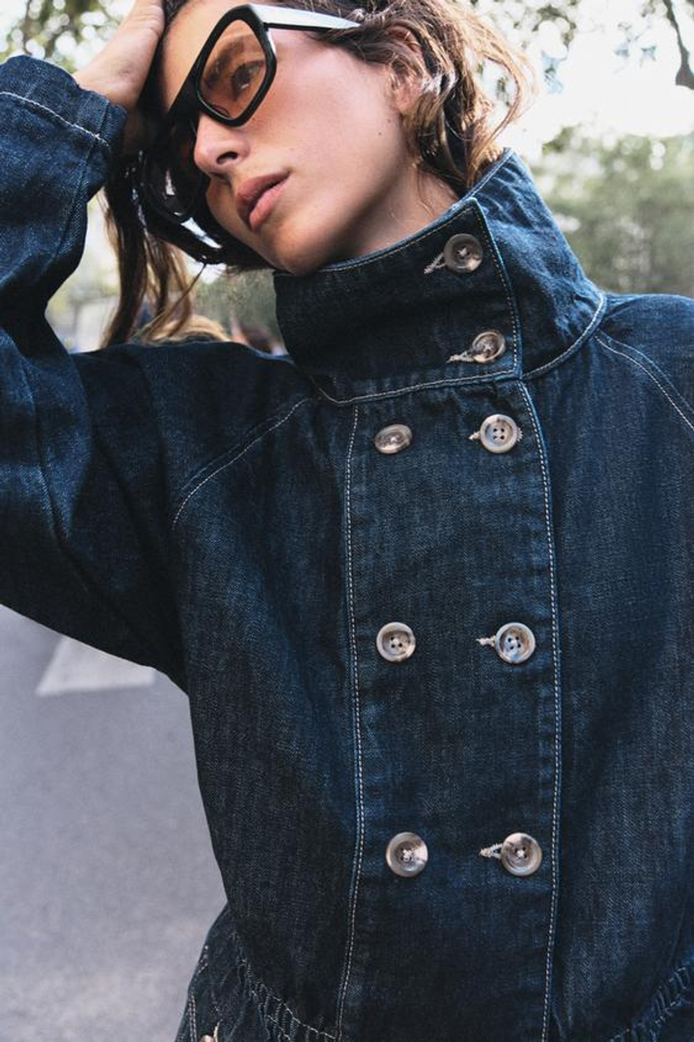 ZARA ДЖИНСОВАЯ КУРТКА Z1975 С КОНТРАСТНОЙ СТРОЧКОЙ, СИНИЙ