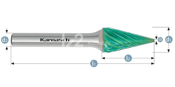 Борфреза твердосплавная Karnasch форма M, 6х18х6х50 мм, насечка HP-3 PRO, покрытие Green-Tec, арт. 11.6099-010