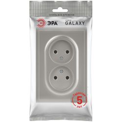 Розетка ЭРА Galaxy 15-2107-07 без заземления двойная 2X2P 16А-250В IP20 титан | Эра Galaxy