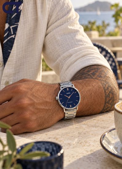 CASIO MTP-VT01D-2B CASIO Collection мужские наручные часы — синий циферблат, тонкий корпус и минималистичный стальной стиль