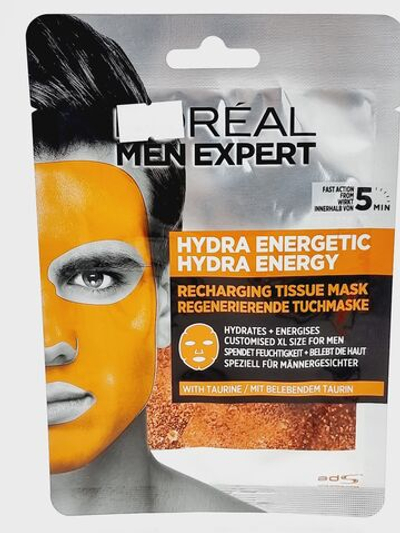 Освежающая тканевая маска для лица L'Oral Men Expert Hydra Energetic 5 мин таурином, 30 г