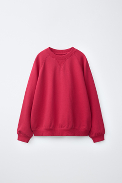 ZARA ОДНОТОННАЯ ТОЛСТОВКА ИЗ ХЛОПКА, ТЕМНАЯ ФУКСИЯ