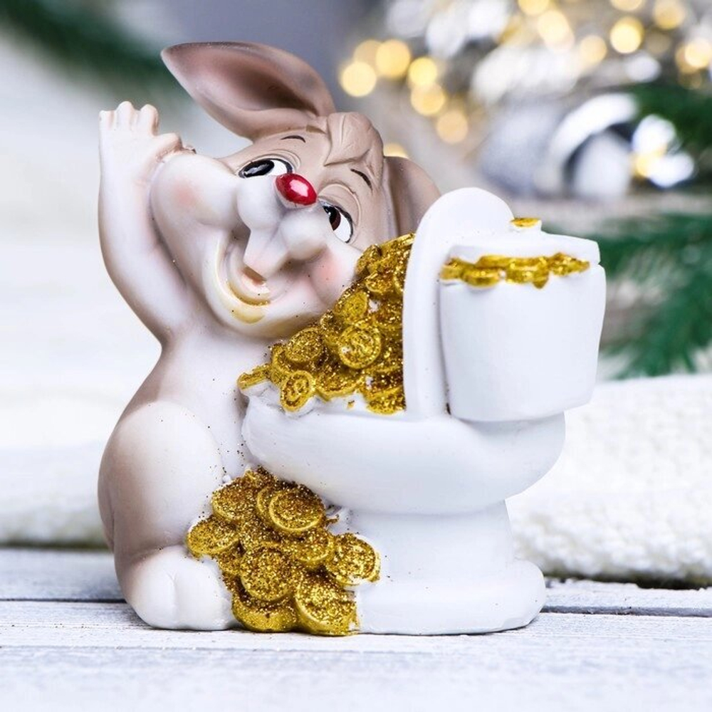 Копилка "Заяц с кучей денег" коричневый, 10х7х11 см