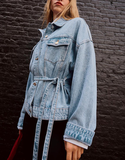 BERSHKA Джинсовая куртка оверсайз, светло-голубой