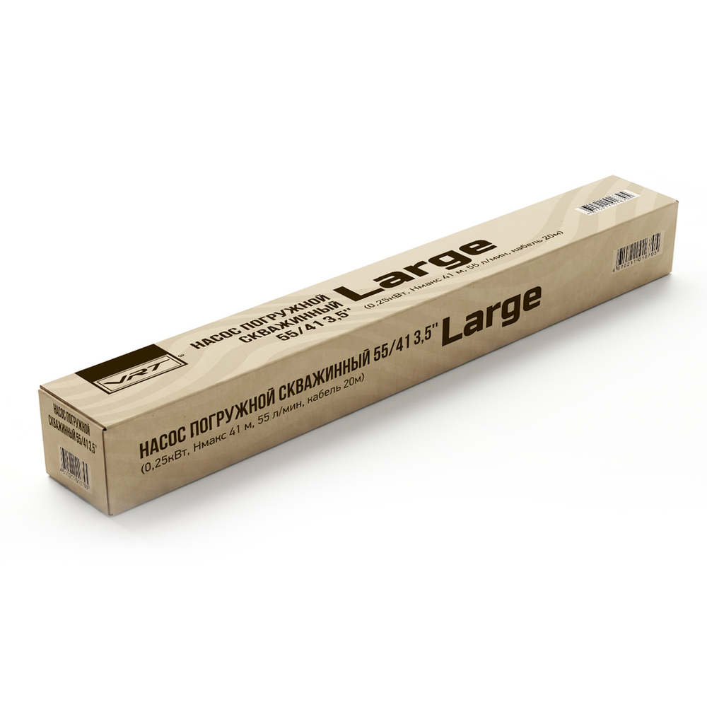Насос погружной скважинный МАКСИ (Large) 55/41 3,5'' (0,25кВт, Нмакс 41 м, 55 л/мин, кабель 20м) VRT
